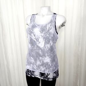 90 Degree by Reflex 2-layer workout racerback tank top black white marble mesh